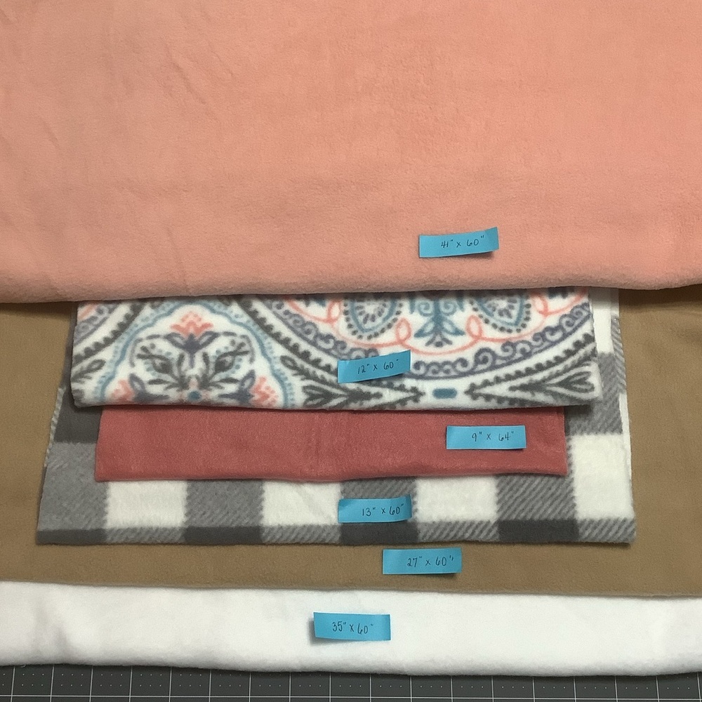 Lot of Fleece Fabric Peach, White, Paisley, Gray Check, Rose, Camel NWOT